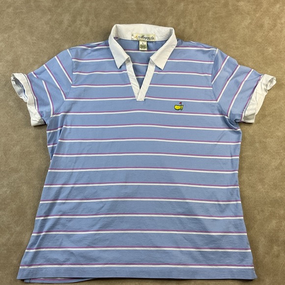 Magnolia Lane Masters Polo Shirt Golf Striped Short Sleeve Pima Cotton Women L - Picture 7 of 9